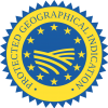 Yellow and blue logo for Protected Geographical Indication