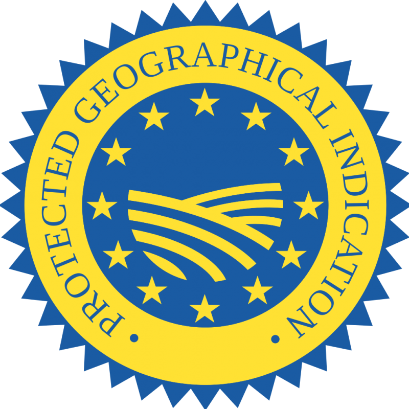 Yellow and blue logo for Protected Geographical Indication